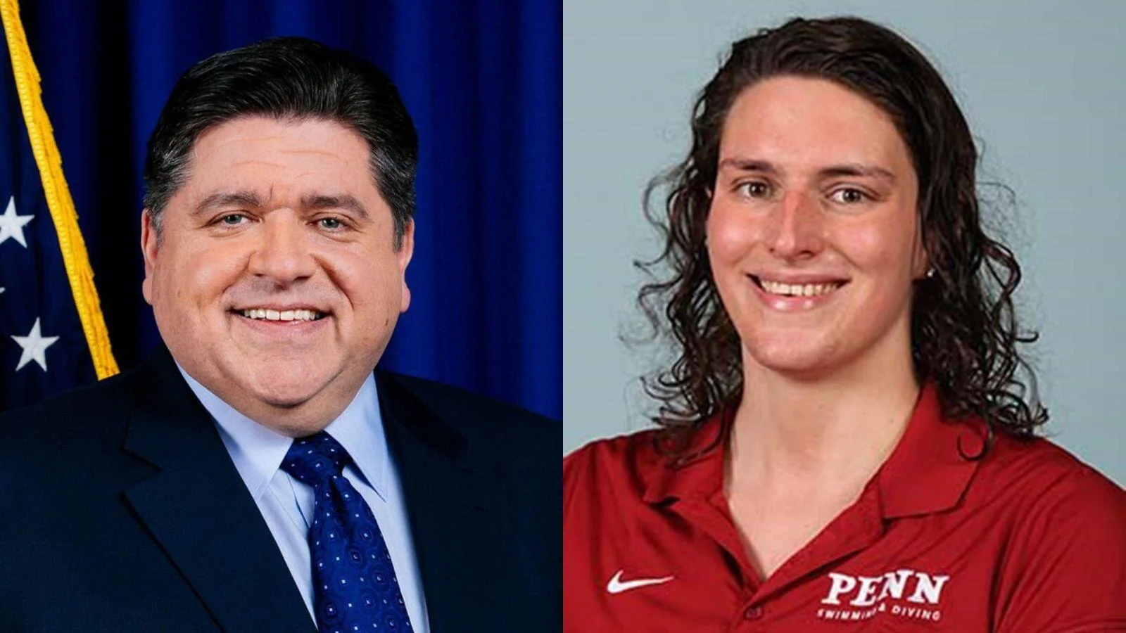 Illinois Gov. Jay Robert Pritzker, left, and University of Pennsylvania male swimmer Will "Lia" Thomas Illinois Gov. Jay Robert Pritzker, left, and University of Pennsylvania male swimmer Will "Lia" Thomas