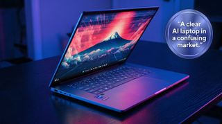 ASUS Zenbook A16 open on a desk, highlighting its clean design and large display.