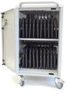 Cart stores, protects, and recharges portable computers