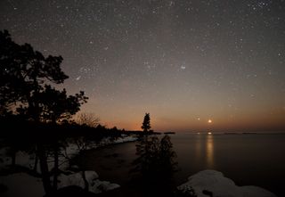 Skywatcher Shawn Malone captured this view of Venus and Jupiter from near Eagle Harbor, Mich.