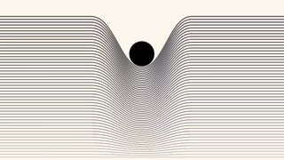 horizontal black lines are curved downward where a black ball intrudes