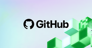 The GitHub logo on a background with green blocks.