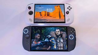 Front view of the Lenovo Legion Go S above the Legion Go 2.