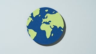 Cartoon of the Earth on a grey background