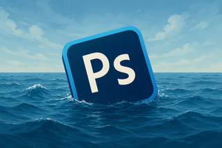 The Adobe Photoshop logo sinks into the ocean, based on the prompt "generate me an article banner showing the Photoshop logo sinking into the ocean."
