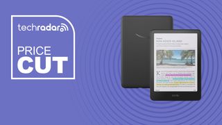 The Kindle Colorsoft on a purple background with text saying price cut.