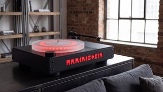 The Clearaudio Rammstein turntable, in a hi-fi listening room