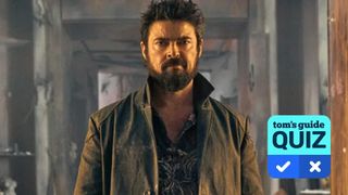 A photo of Karl Urban in The Boys with Tom's Guide Quiz graphic overlaid