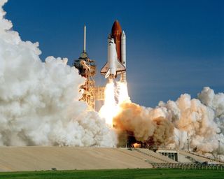 The space shuttle Discovery soars away from Launch Pad 39A at the Kennedy Space Center on Aug. 30, 1984, beginning its maiden voyage and a storied spaceflight career that spanned more than 26 years.