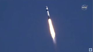 A SpaceX Falcon 9 rocket carrying an upgraded Dragon cargo ship on the CRS-21 cargo mission to the International Space Station for NASA launches from the Kennedy Space Center in Florida on Dec. 6, 2020.