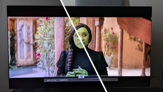 LG G5 with Wicked on screen showing both Filmmaker and Vivid picture mode at the same time