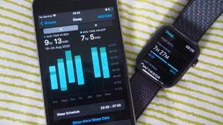 An iPhone and an Apple Watch displaying sleep data.