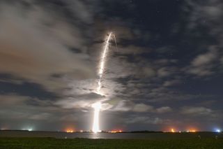 A SpaceX Falcon 9 rocket launches 60 Starlink internet satellites from Florida on Nov. 24, 2020. It was the 100th Falcon 9 launch overall and the seventh mission for this particular rocket's first stage.