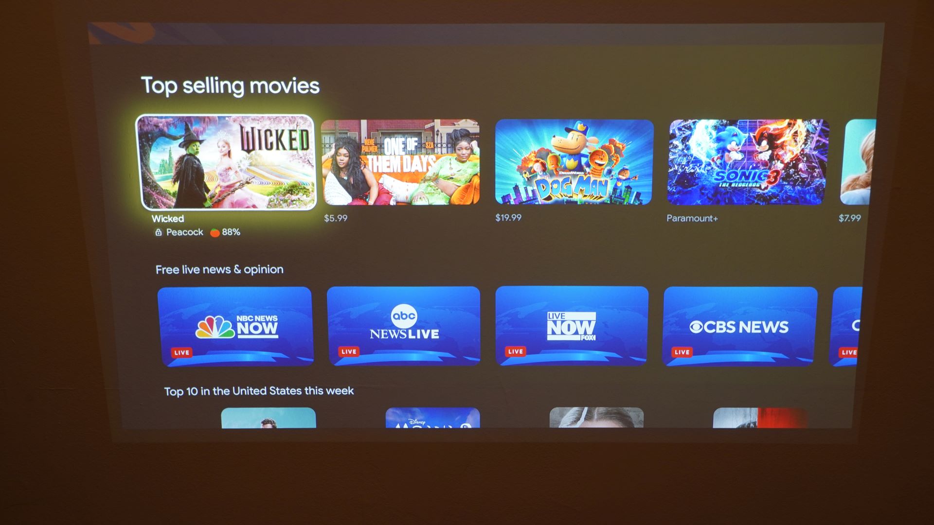 BenQ GP520 showing Google TV interface