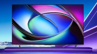 Toshiba Z670R product render with bright colors on and behind the TV