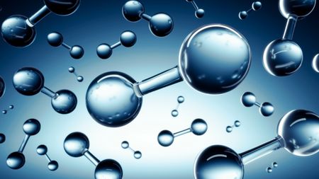 3D illustration of Hydrogen (H2) molecule model (clean energy concept)