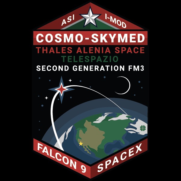 a dark mission patch with a star at the top.