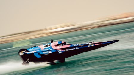 Team Aoki's RaceBird skims on its hydrofoils during free practice in Doha on February 21.