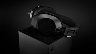 The RIG R8 Spectre gaming headset resting on top of an Xbox Series X console.