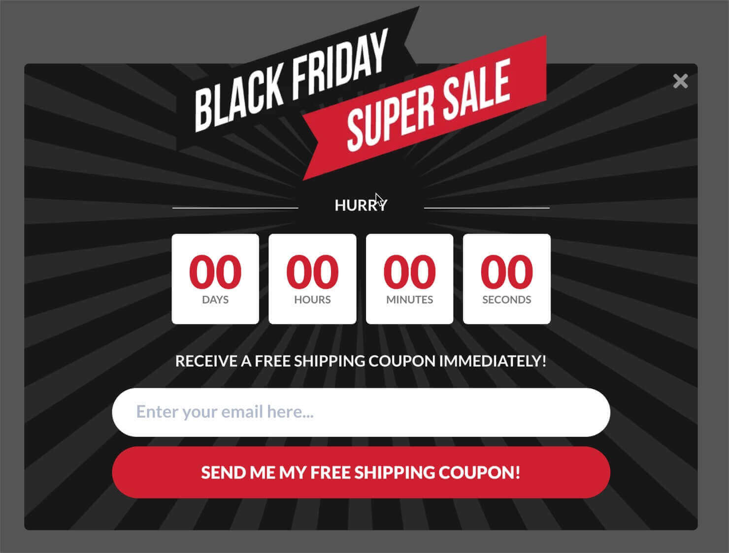 black-friday-free-shipping-popup - OptinMonster OptinMonster Black Friday popup template that includes a countdown timer
