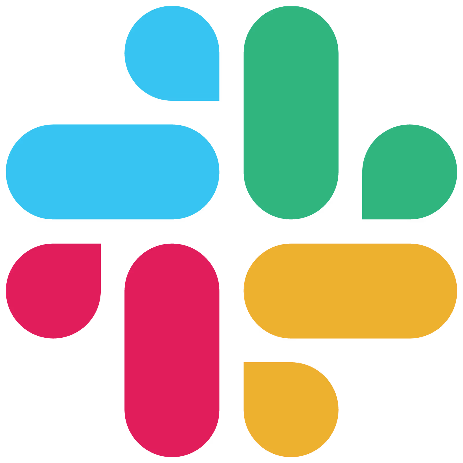 Slack logo consisting of four colorful geometric shapes in blue, green, red, and yellow arranged in a symmetrical pattern.