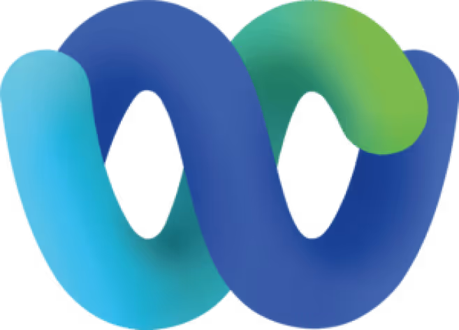 Twisted 3D ribbon forming an infinity loop with blue, teal, and green gradient colors.