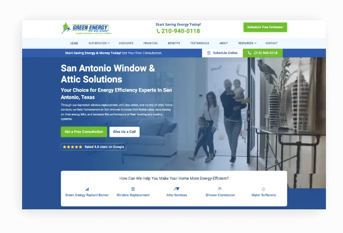 Green Energy of San Antonio website homepage.