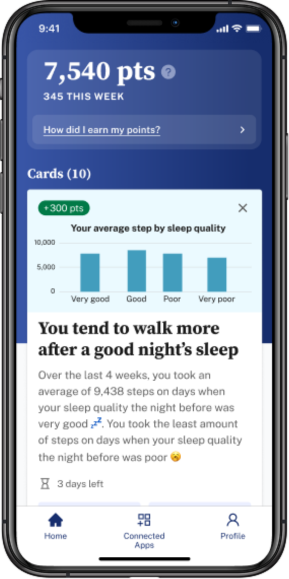 A screenshot of the Evidation app, specifically the homepage.