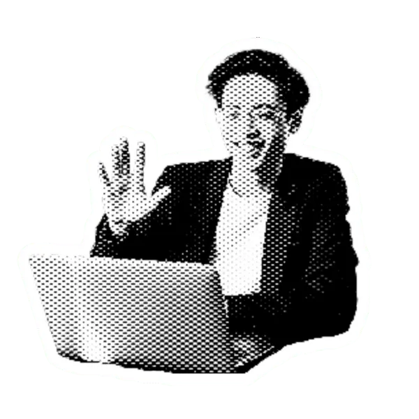 Person waving into computer meeting