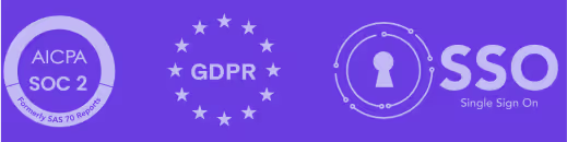 Security logos: AICPA SOC 2, GDPR, SSO