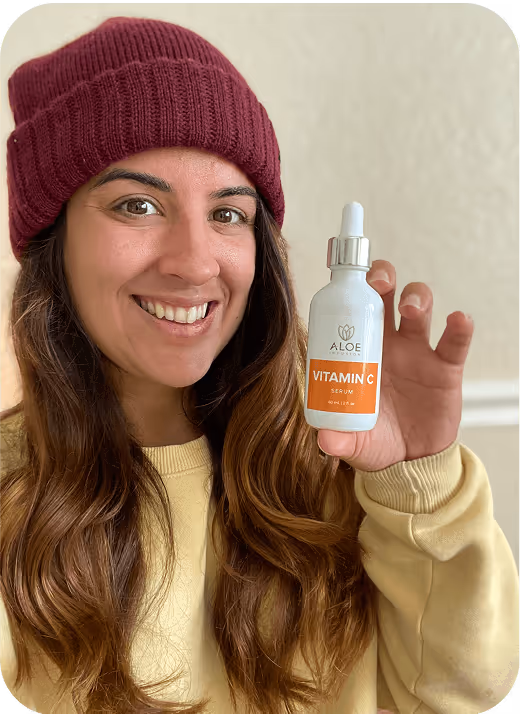 Woman showing a product