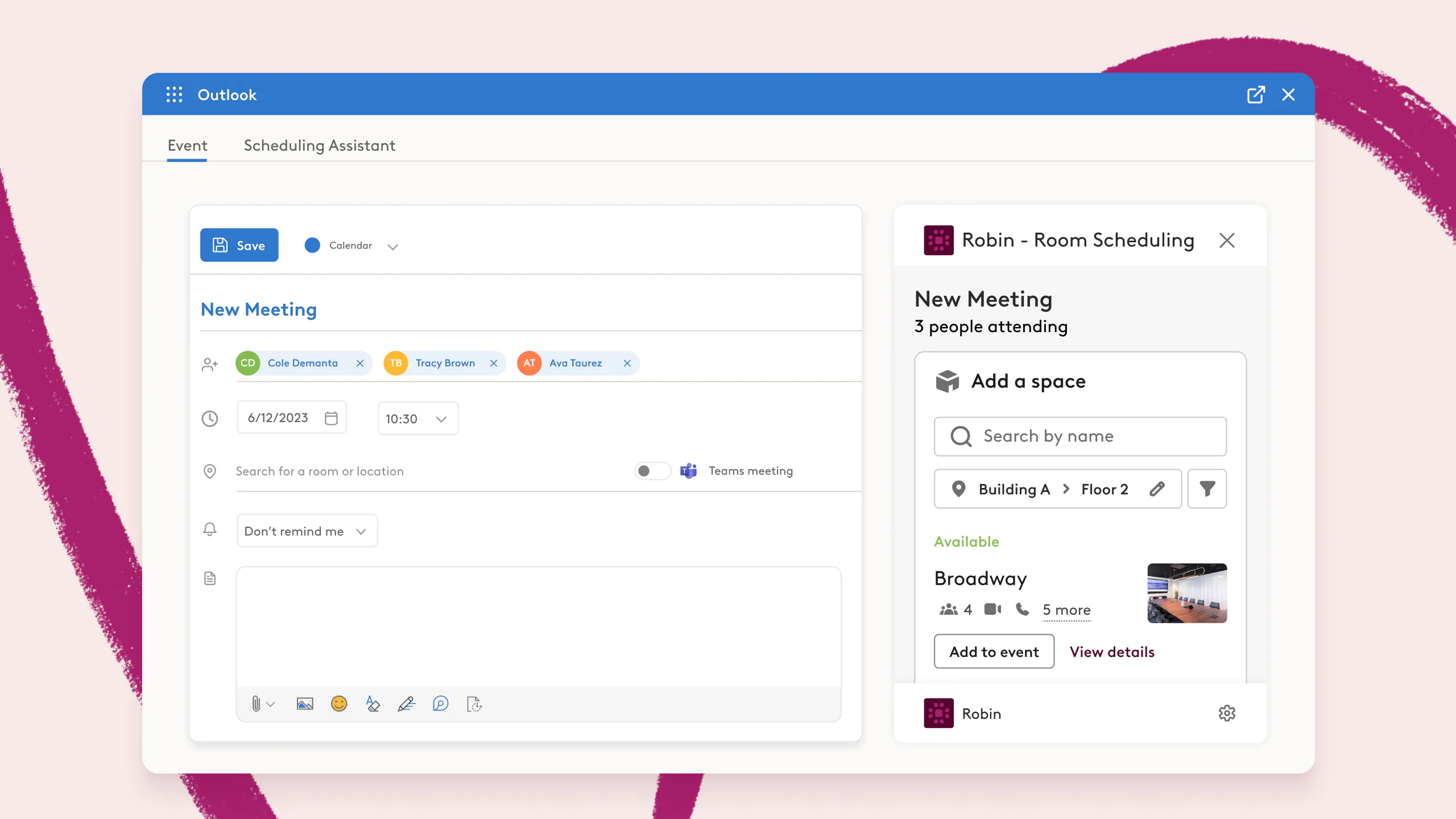 Microsoft Outlook and Robin Calendar Integration
