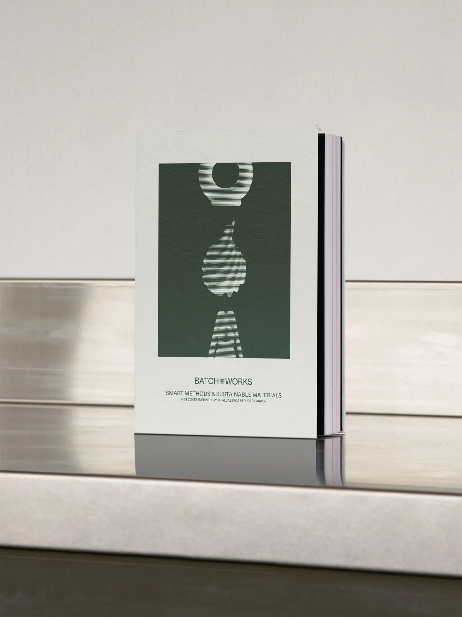 Batch.Works product catalogue book on a work top with a graphic printed image on the front