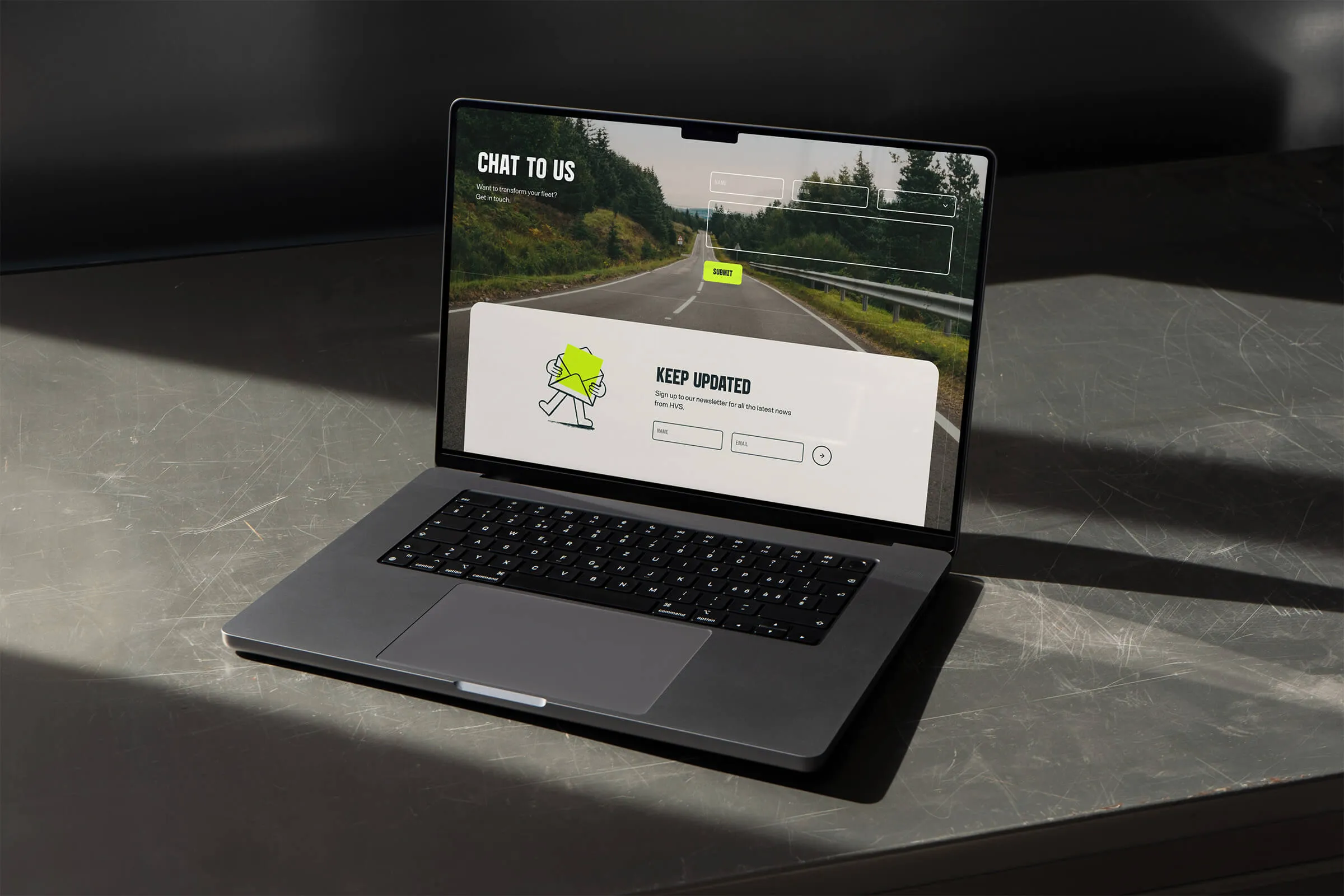 'Chat to us' section of the website page displayed on a laptop