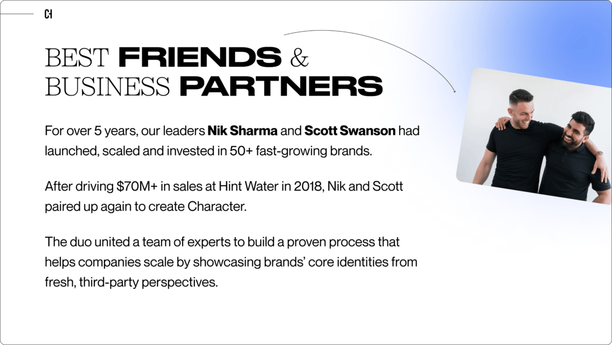 slide that reads 'best friends and business partners'