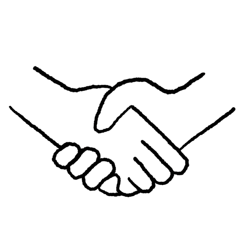 A simple illustration of two hands in a handshake