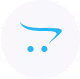 Blue shopping cart icon within a white circular background.