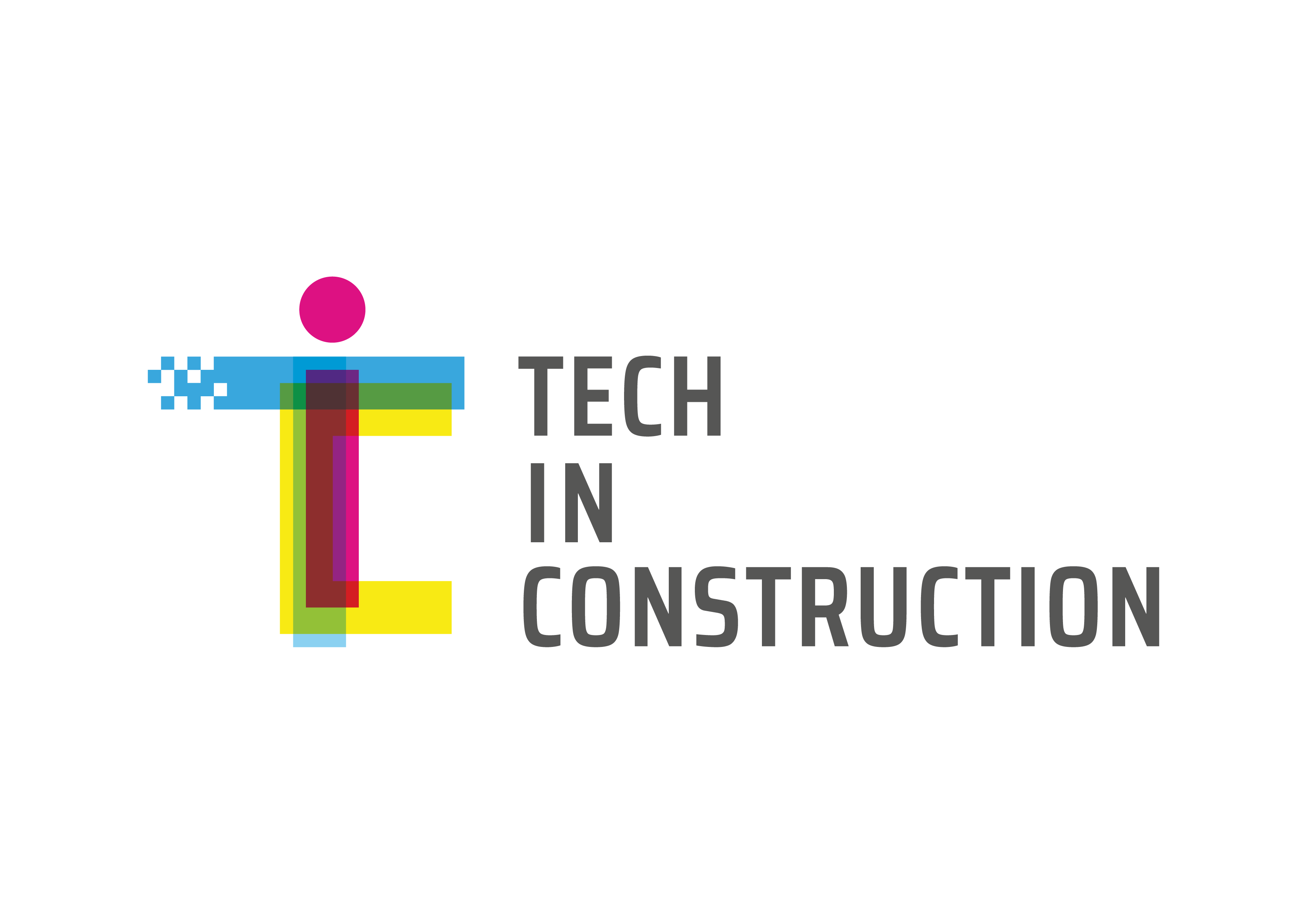 Bunte Technologie-Grafik mit "Tech in Construction" Logo