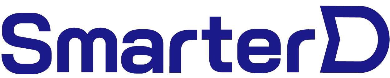 Smarter D logo in bold blue letters on white background