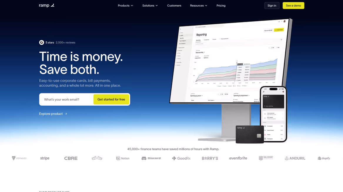 Screenshot of the homepage for Ramp