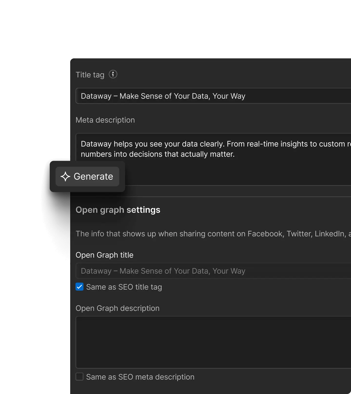 Meta title and description generative AI settings