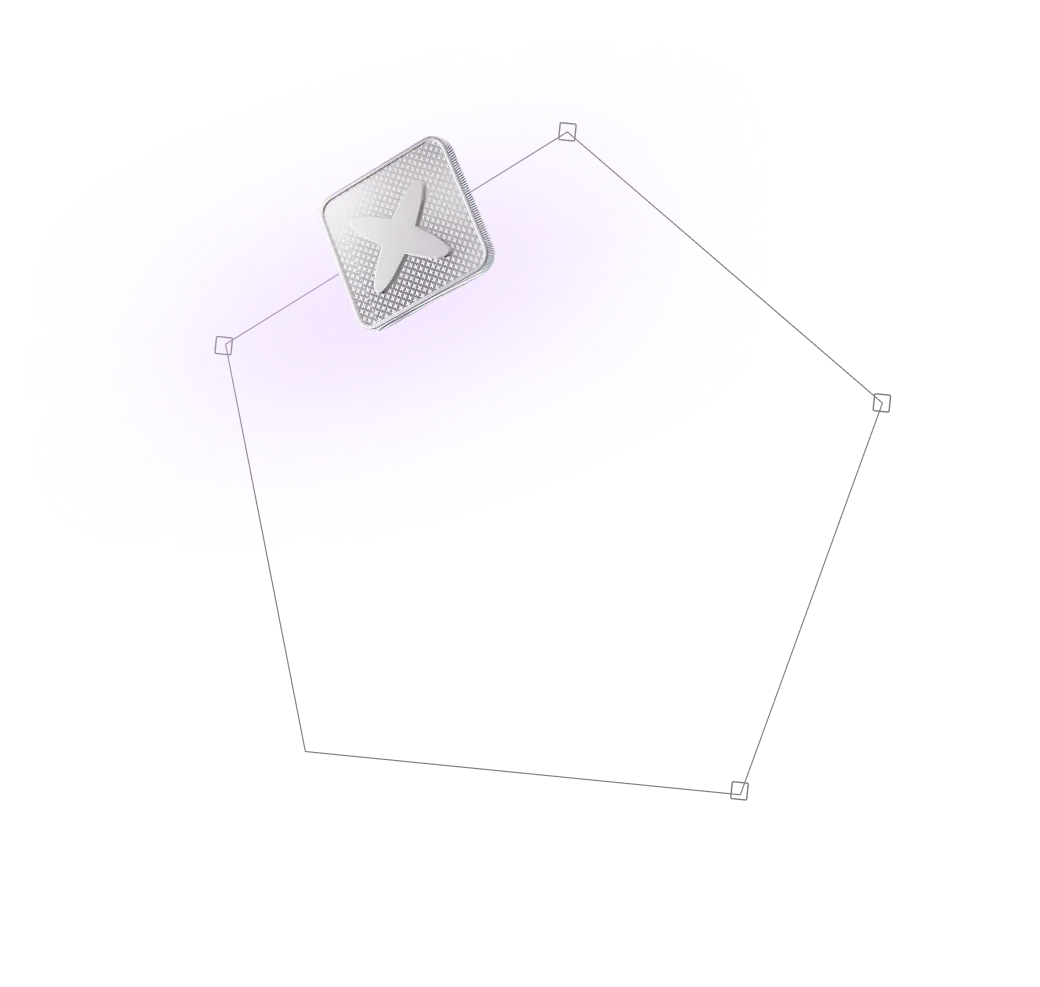 LivLive brand element - purple abstract shape with silver square token and black outline for AR gaming