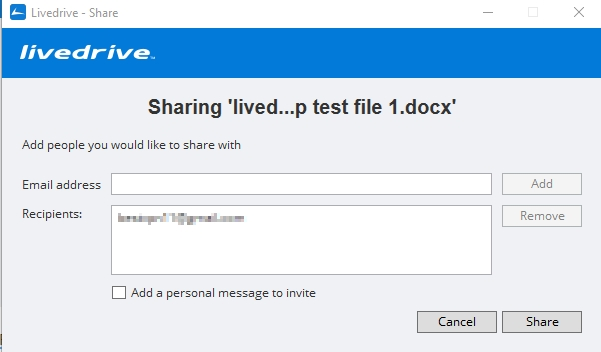 sharing a file with a recipient via email