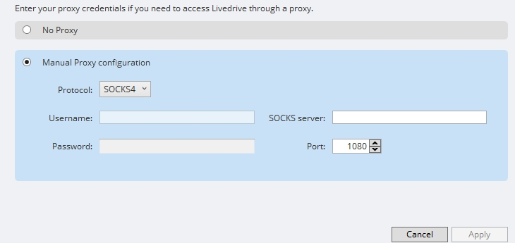 enter a proxy username and server