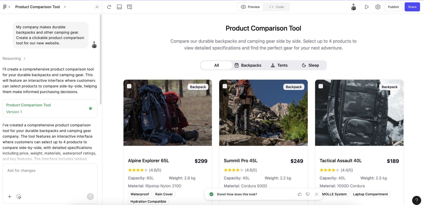 using Figma Make to prototype a new website feature