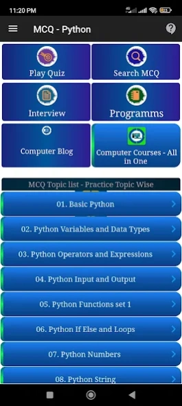 Python MCQ Programs Interview Screenshot