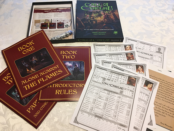 Call of Cthulhu Starter Set - Items Laid Out All the items from the Call of Cthulhu Starter Set