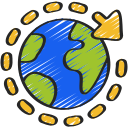 A drawing of the earth with an arrow pointing to it