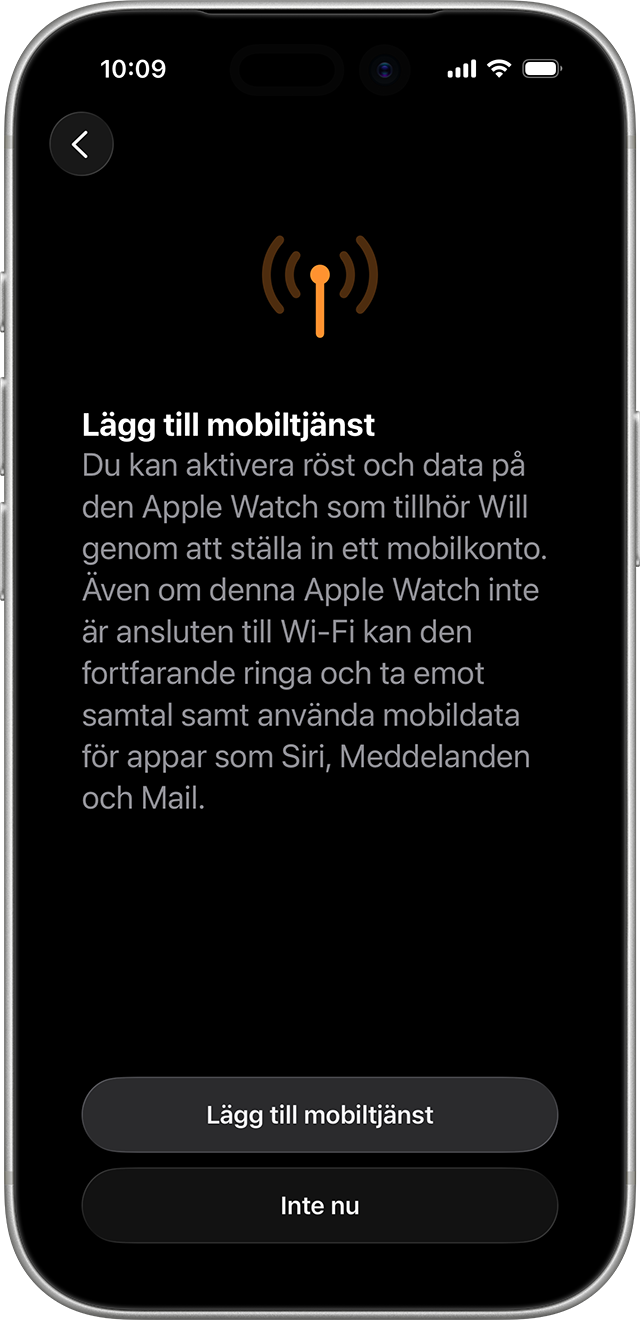iPhone som visar inställningsskärmen för Apple Watch-mobilnät