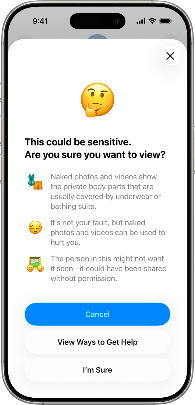 Communication Safety makes sure that the child wants to view potential sensitive content, and offers ways to get help.
